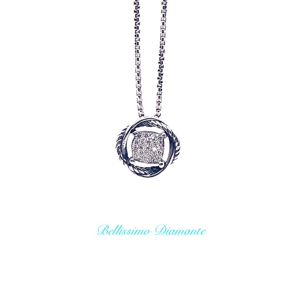 David Yurman Sterling Silver Infinity Pave Diamond Pendant Necklace